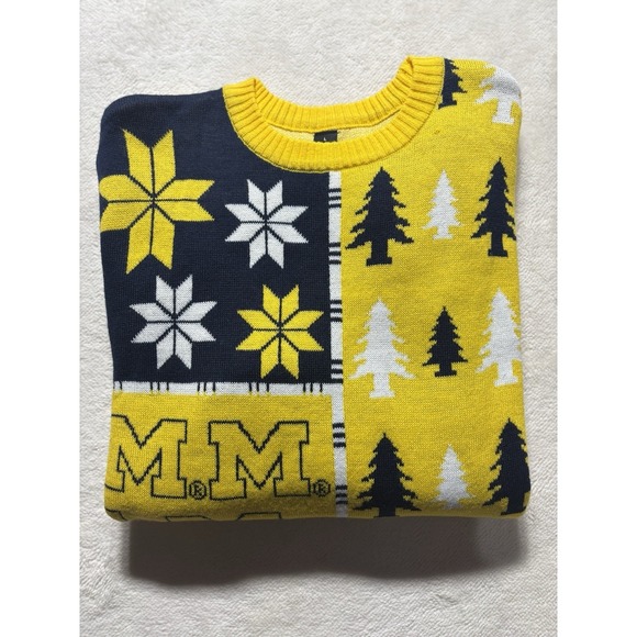 Michigan University Winter Sweater Trees Stars Diamonds Large - Picture 7 of 7